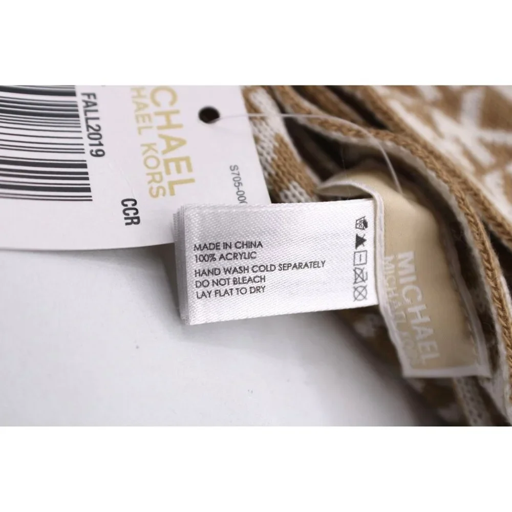 Michael Kors Matching Tan & White Monogram Knit Gloves Scarf & Beanie Set NWT - Picture 6 of 8